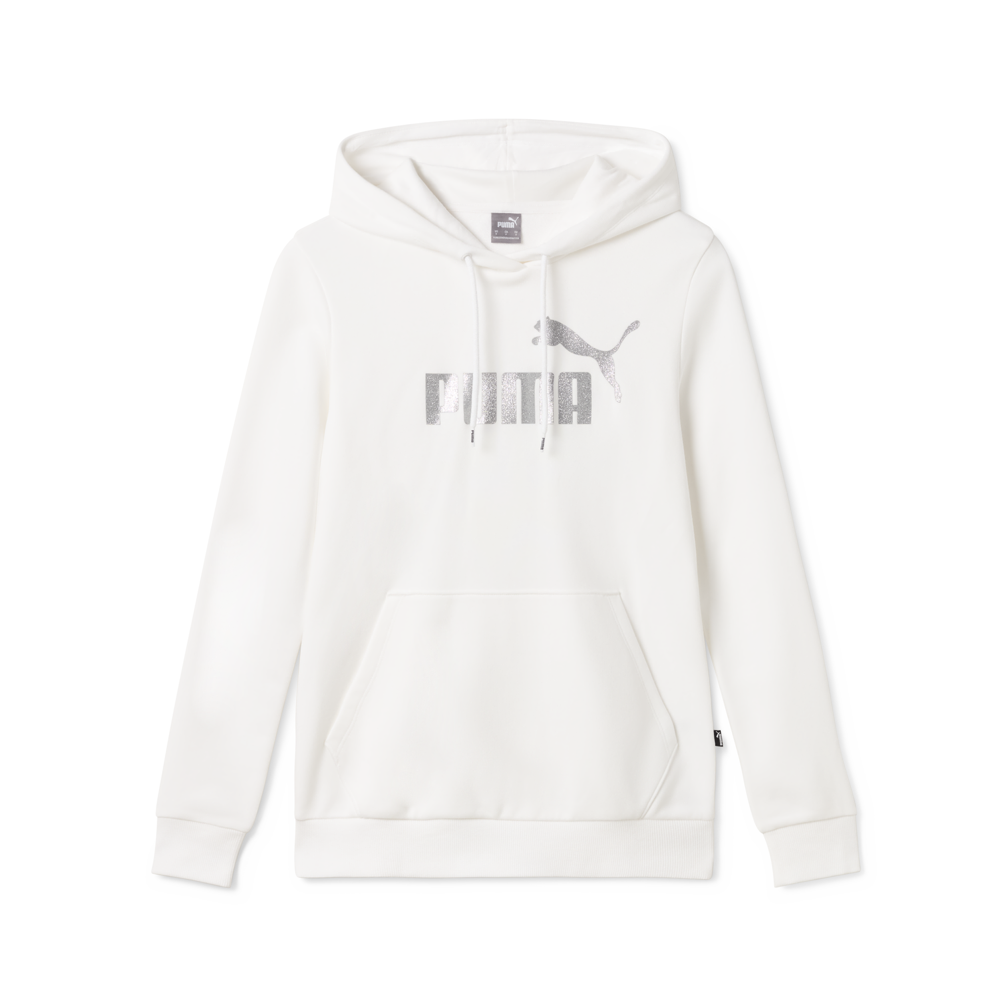 Felpa con cappuccio bianca da donna con logo grigio glitterato Puma Essentials+, Abbigliamento Sport, SKU a711000130, Immagine 0